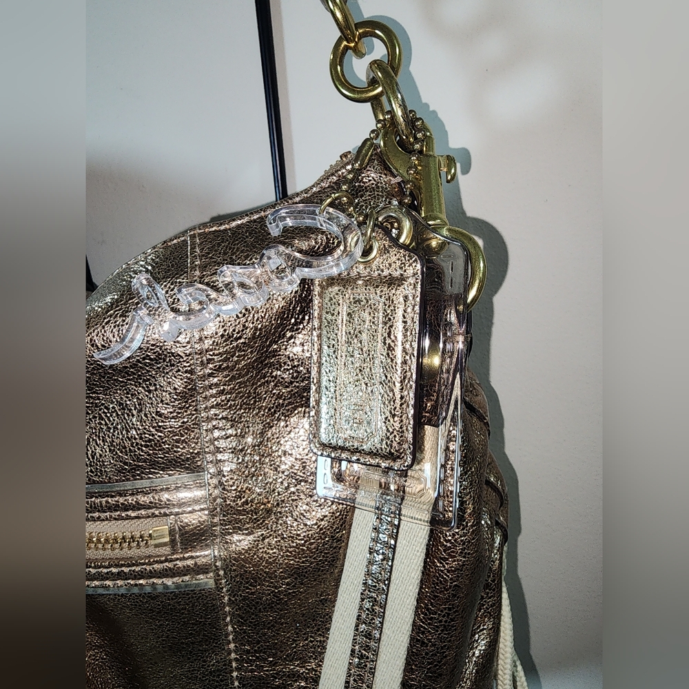 Coach Poppy Gold Jazzy Hobo Leather Shoulder Bag Crossbody Purse Cinched - Picture 10 of 13